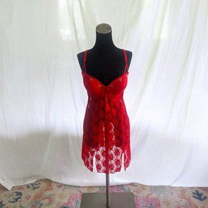 Sexy Red Lace Slip Camisole Women's Size Large Beaded Detail